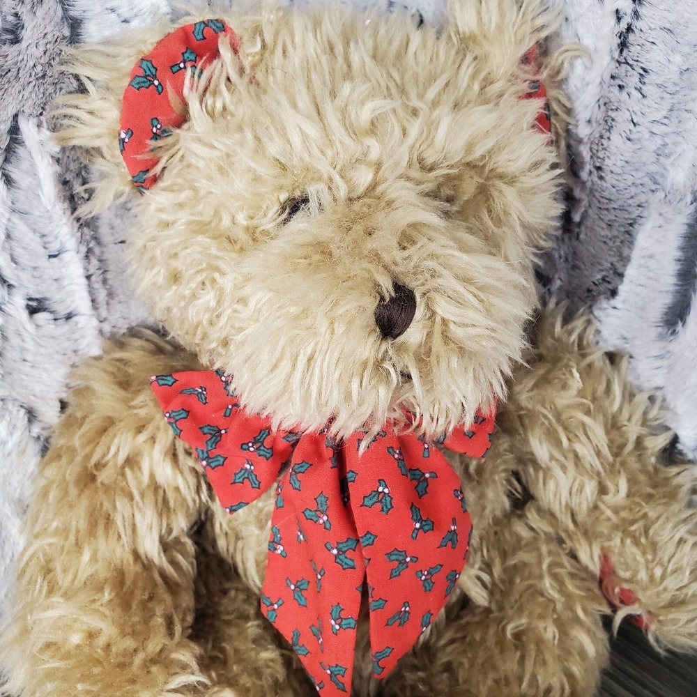 Vintage‎ ABC Distributing Teddy Bear Plush w/ Red Christmas Fabric Details, Sits